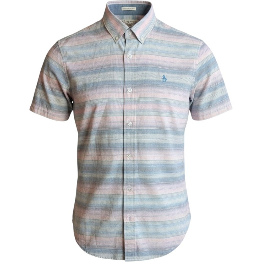 Penguin Shirt Mens Medium Blue Pink‎ Striped Heritage Slim Fit Excellent